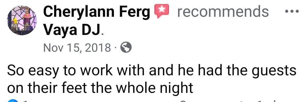 Facebook recommendation from Cherylann Ferg: Easy to work with and had guests on their feet the whole night.